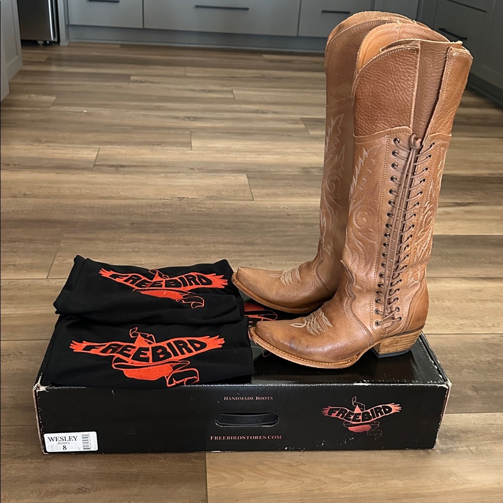 FREEBIRD Wesley Knee High Lace Up Cowboy Boots size 8 - Honey